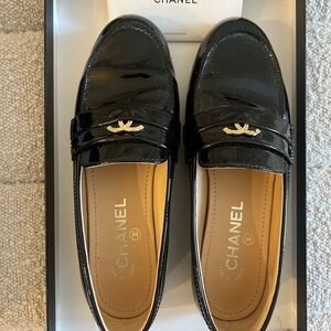 Chanel black patent loafers
